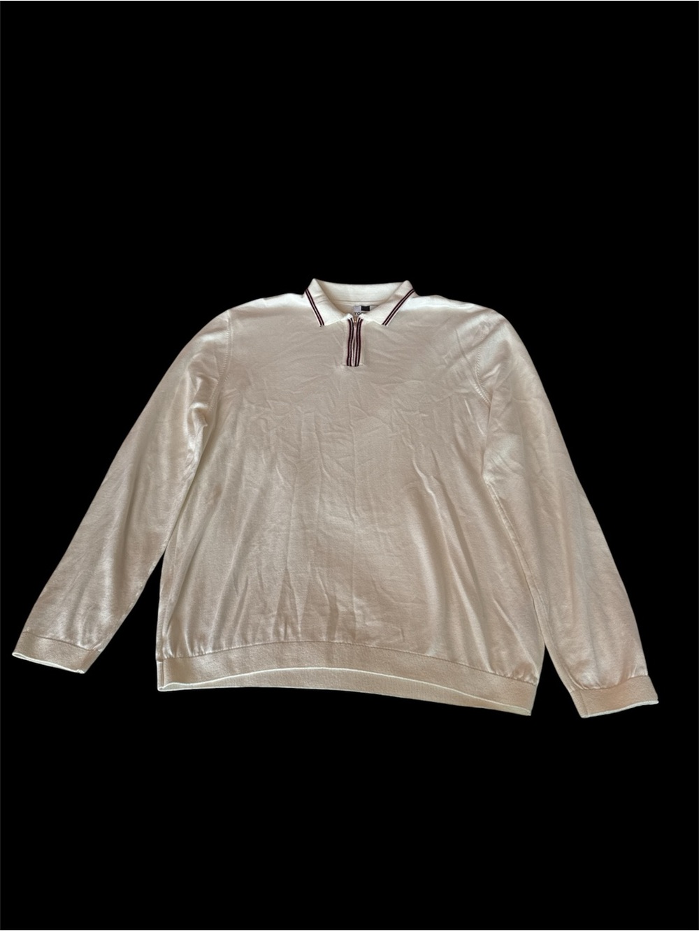 Topman White Polo Zip Knit with Black and Red Stripe Trim